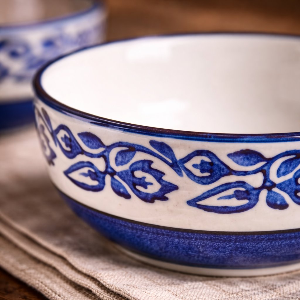 Kunhar Ceramic Serving Bowls (Blue Vine, 400 ml) - 2 Pieces - Image 7