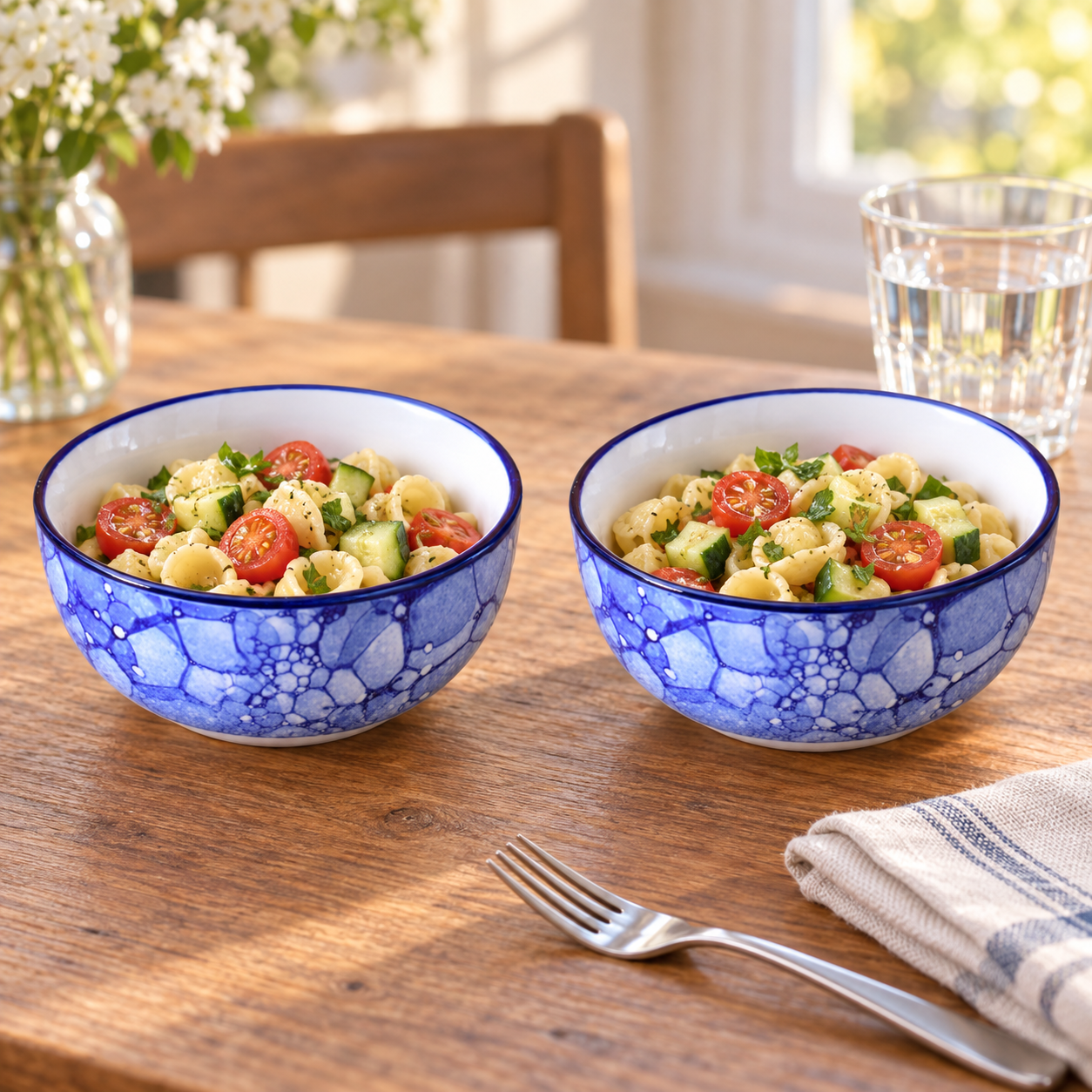 KunhaR Ceramic Serving Bowls, 400 ml Each, Set of 2, Blue Luster, Small Bowls for Soup, Rice, Curry, Snacks and Desserts