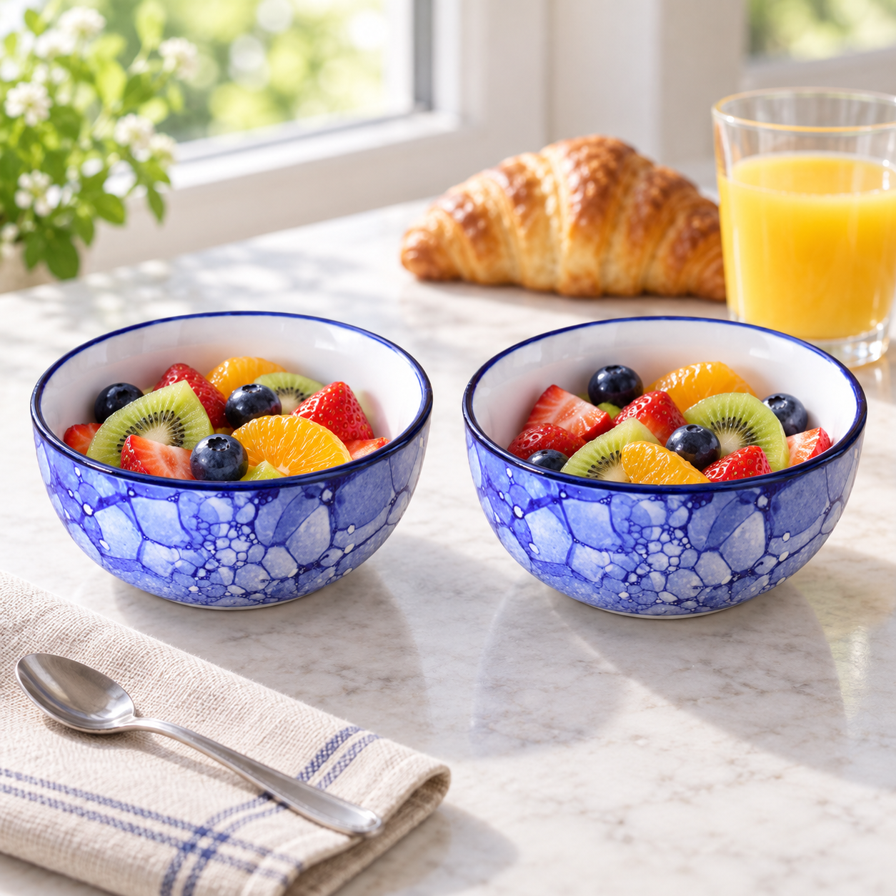 KunhaR Ceramic Serving Bowls, 400 ml Each, Set of 2, Blue Luster, Small Bowls for Soup, Rice, Curry, Snacks and Desserts