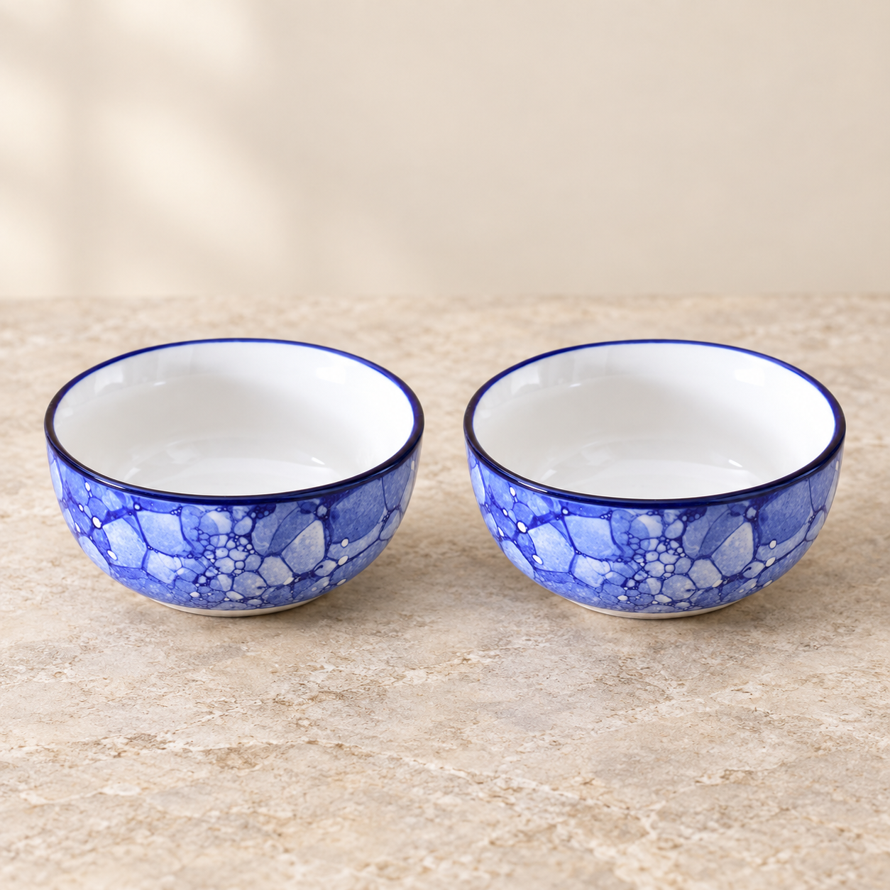 KunhaR Ceramic Serving Bowls, 400 ml Each, Set of 2, Blue Luster, Small Bowls for Soup, Rice, Curry, Snacks and Desserts