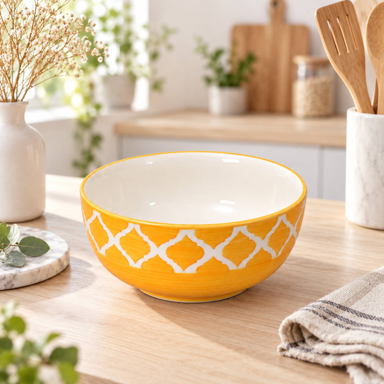 KunhaR Ceramic Serving Bowl, 600 ml, Yellow Chidi, Multipurpose Bowl for Mixing, Serving, Salad, Pasta & Snacks, 1 Piece - Image 2