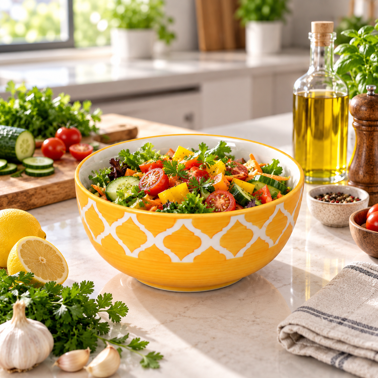 KunhaR Ceramic Serving Bowl, 600 ml, Yellow Chidi, Multipurpose Bowl for Mixing, Serving, Salad, Pasta & Snacks, 1 Piece - Image 4