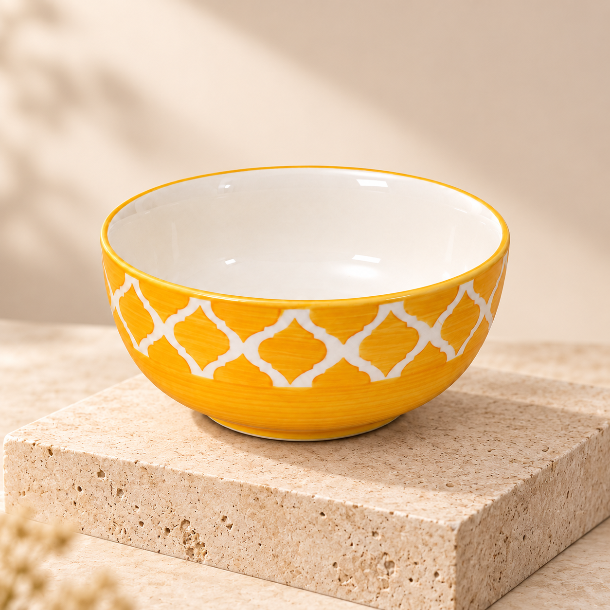 KunhaR Ceramic Serving Bowl, 600 ml, Yellow Chidi, Multipurpose Bowl for Mixing, Serving, Salad, Pasta & Snacks, 1 Piece - Image 6