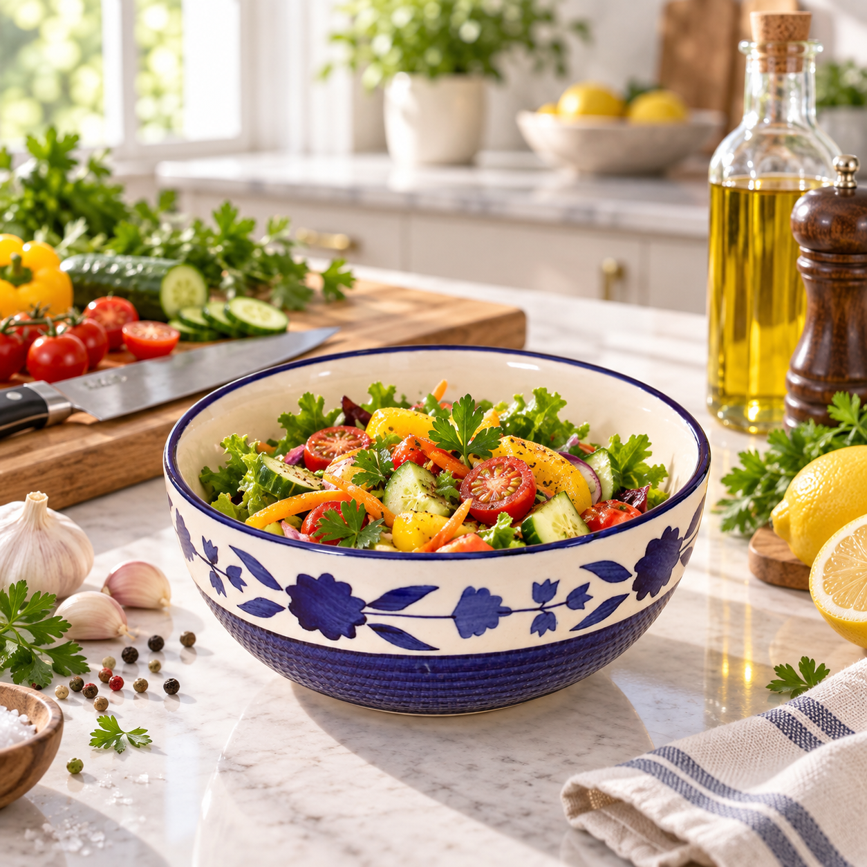 KunhaR Ceramic Serving Bowl, 600 ml, Blue Flower, Multipurpose Bowl for Mixing, Serving, Salad, Pasta & Snacks, 1 Piece - Image 4
