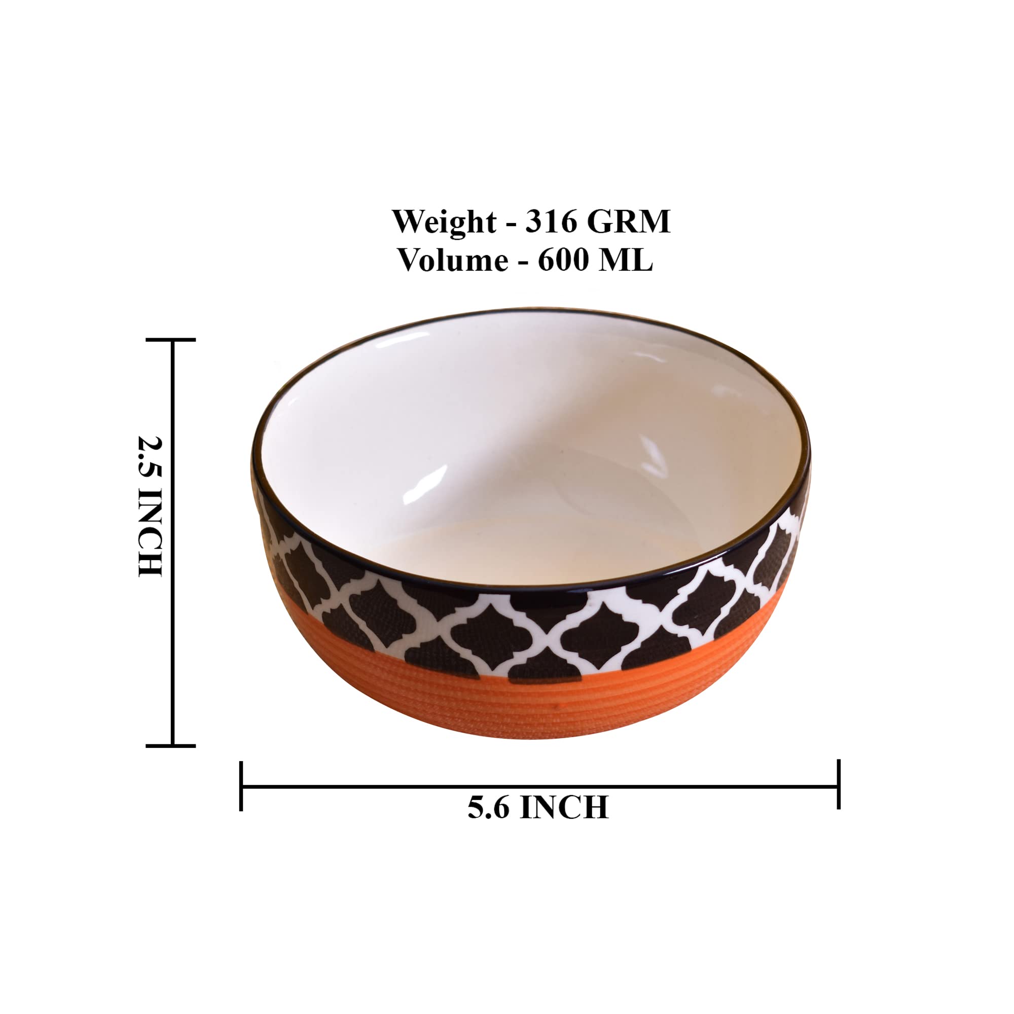 Kunhar Ceramic Bowl - 600 ML, 1 Piece, Red Chidi - Image 2