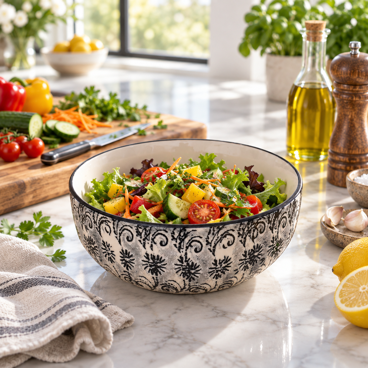 KunhaR Ceramic Serving Bowl, 600 ml, White Black, Multipurpose Bowl for Mixing, Serving, Salad, Pasta & Snacks, 1 Piece - Image 4