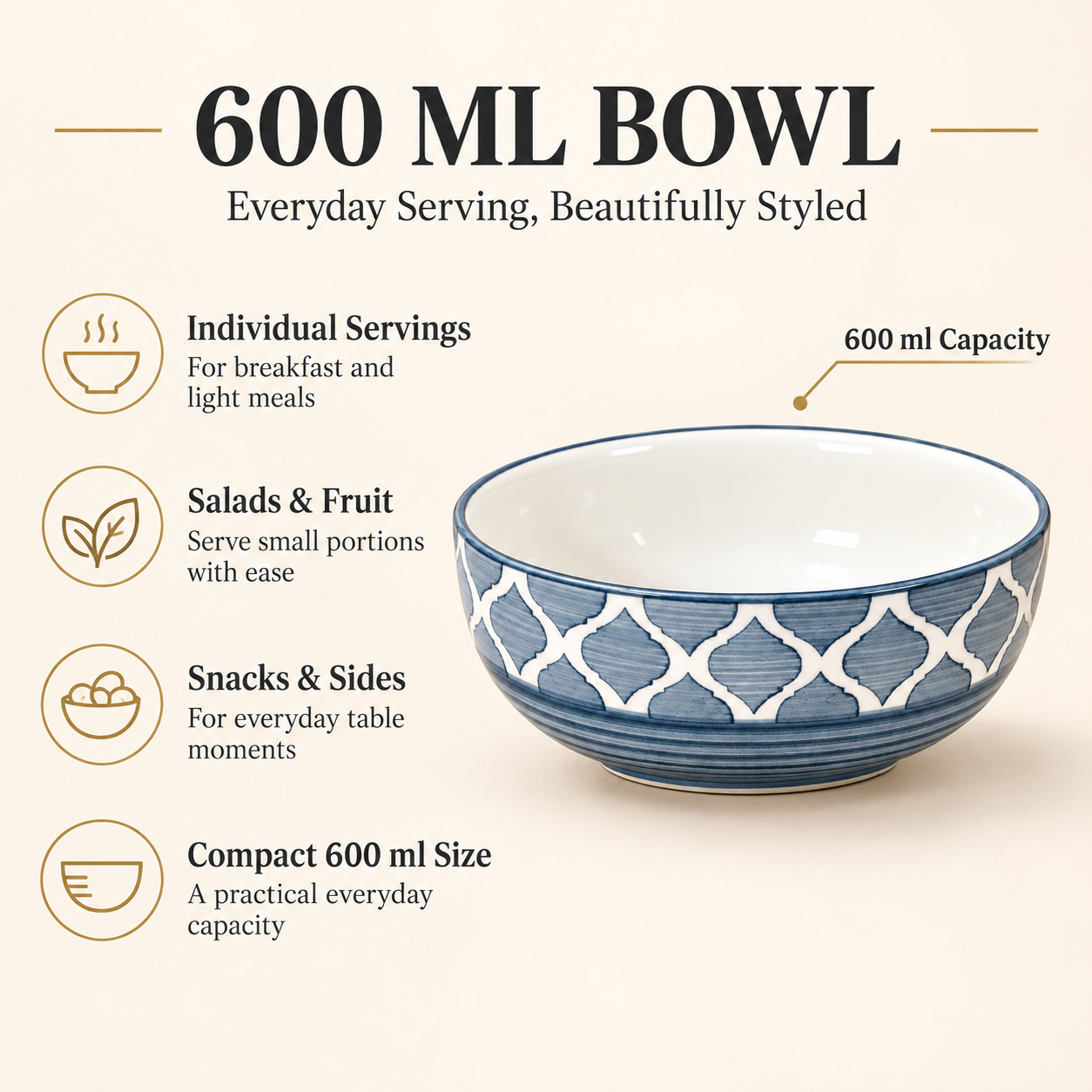KunhaR Ceramic Serving Bowl, 600 ml, Grey, Multipurpose Bowl for Mixing, Serving, Salad, Pasta & Snacks, 1 Piece - Image 7