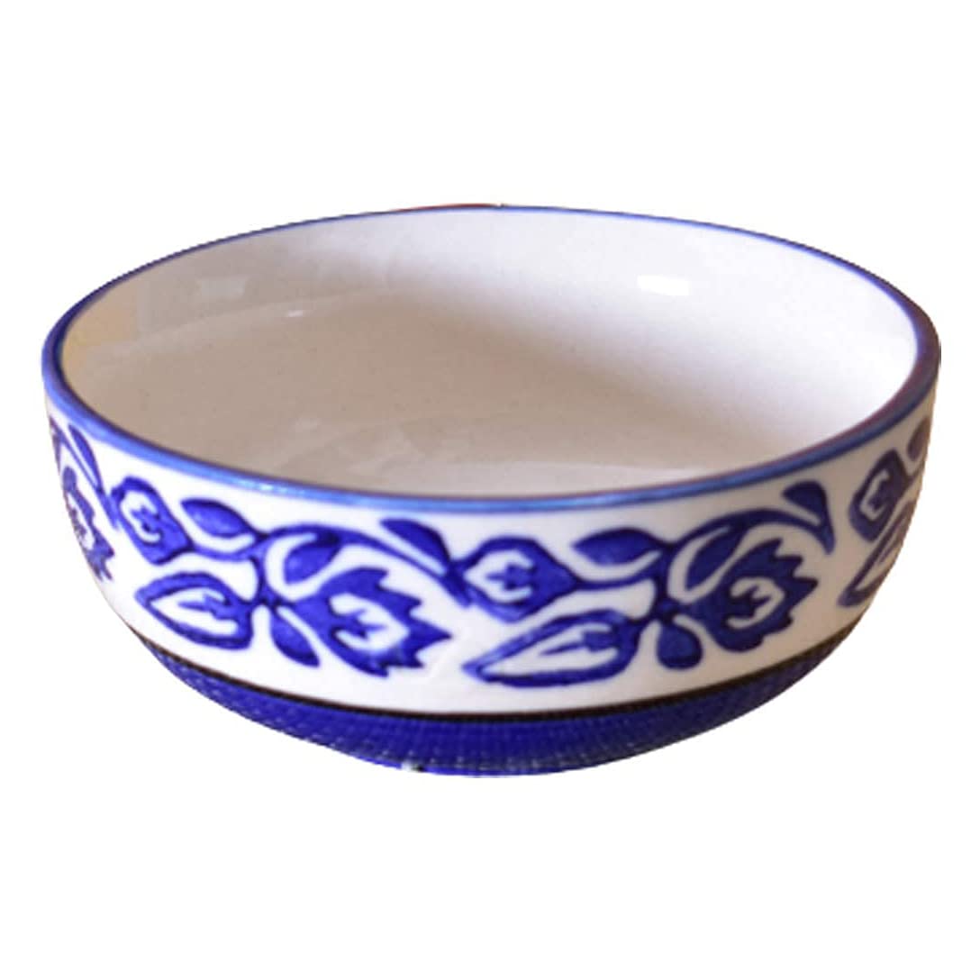 Kunhar Ceramic Serving Bowls (Blue Vine, 600 ml) - 1 Piece