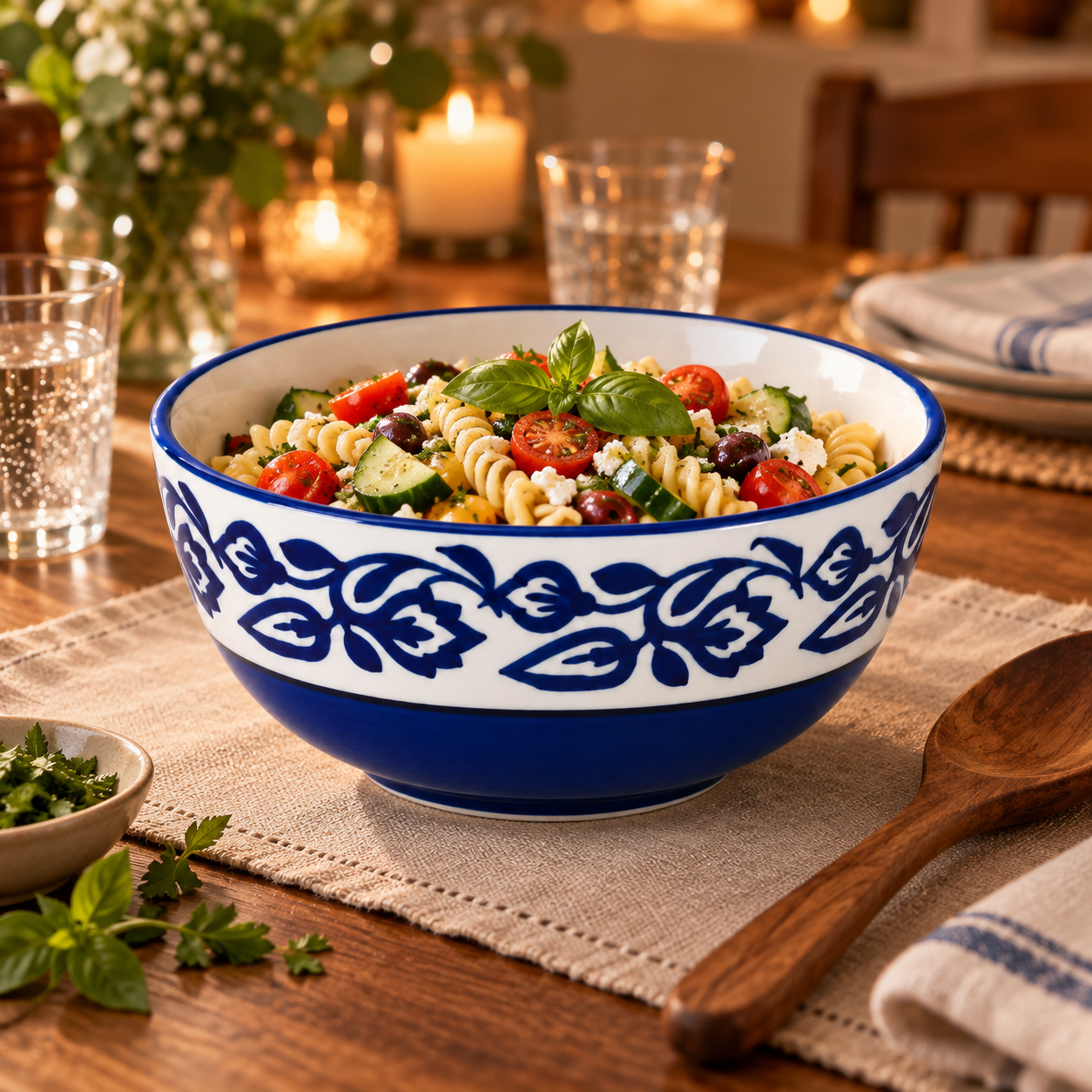 KunhaR Ceramic Serving Bowl, 600 ml, Blue Vine, Multipurpose Bowl for Mixing, Serving, Salad, Pasta & Snacks, 1 Piece - Image 3