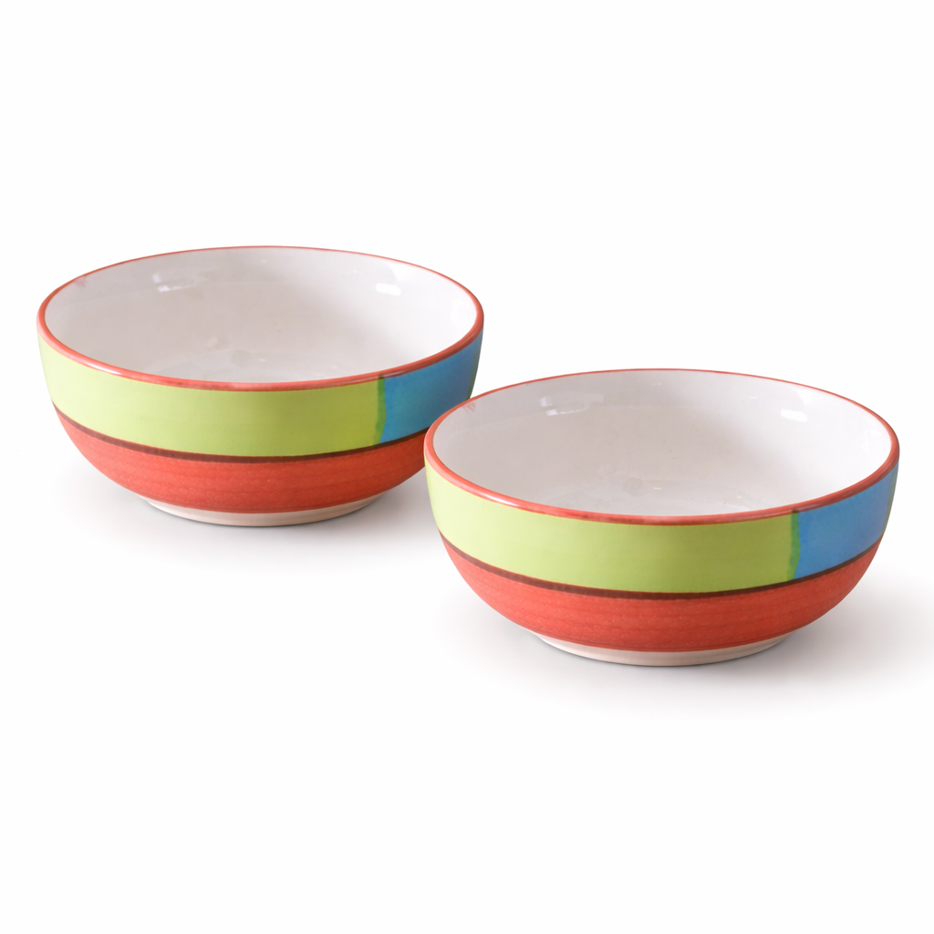 Kunhar Ceramic Mixing Bowls, Microwave Safe Bowl for Kitchen, Freezer & Dishwasher, Ideal for Snacks, Rice, Salad, and Noodles - 600 ML, 2 Pieces, Red Green - Image 2