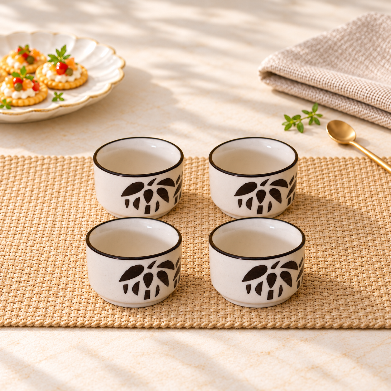 Kunhar Ceramic Sauce Holder - 56 ML, 4 Pieces, Off White