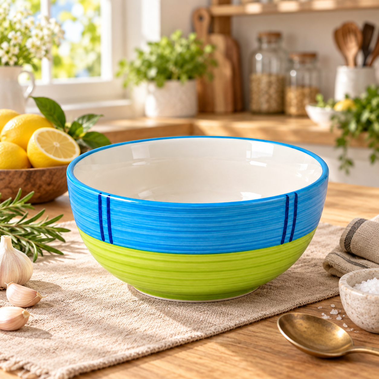 KunhaR Ceramic Serving Bowl 800 ml, Green | Medium Ceramic Bowl for Salad, Pasta, Noodles, Fruits, Curry & Snacks | Premium Tableware for Kitchen & Dining | 1 Piece