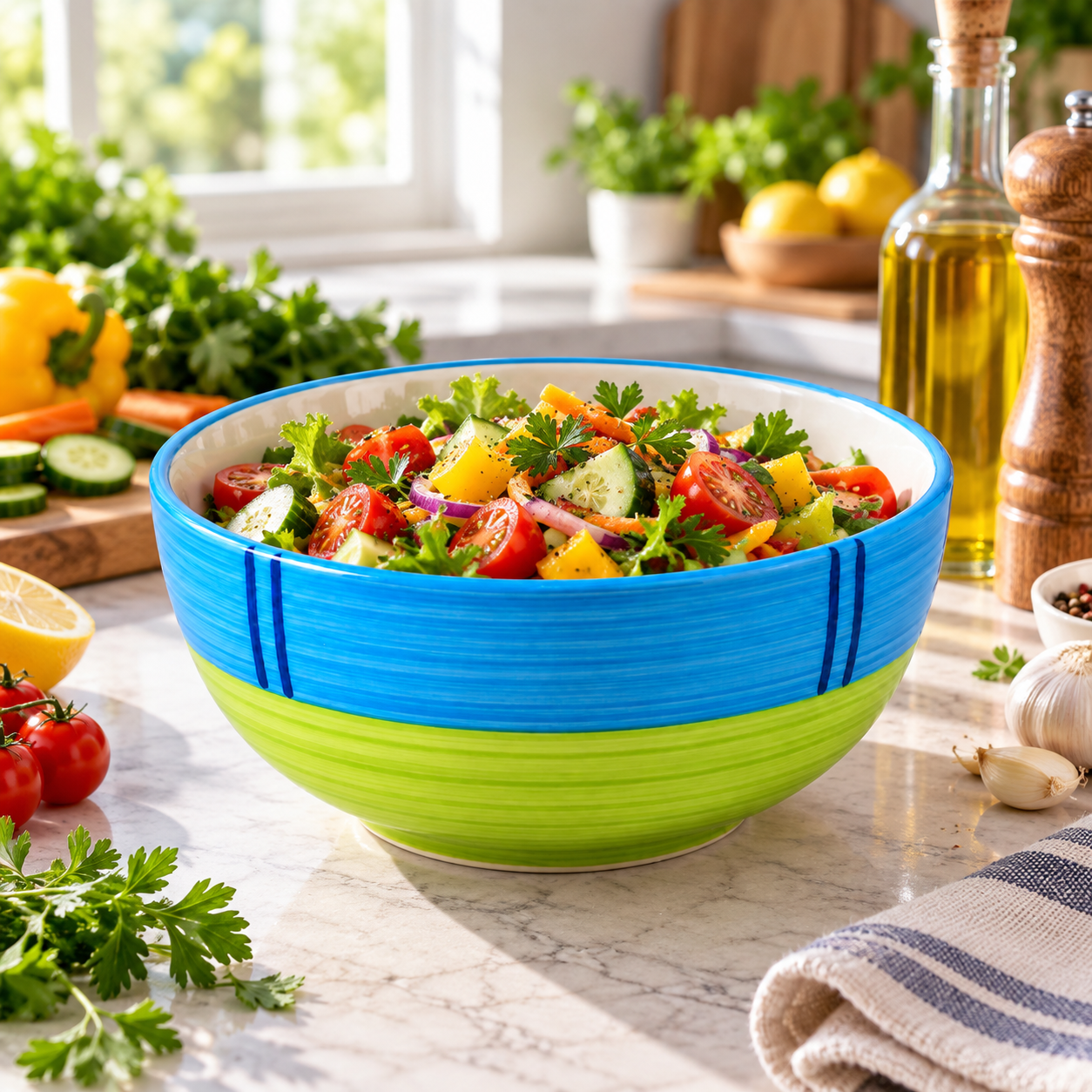 KunhaR Ceramic Serving Bowl 800 ml, Green | Medium Ceramic Bowl for Salad, Pasta, Noodles, Fruits, Curry & Snacks | Premium Tableware for Kitchen & Dining | 1 Piece - Image 4
