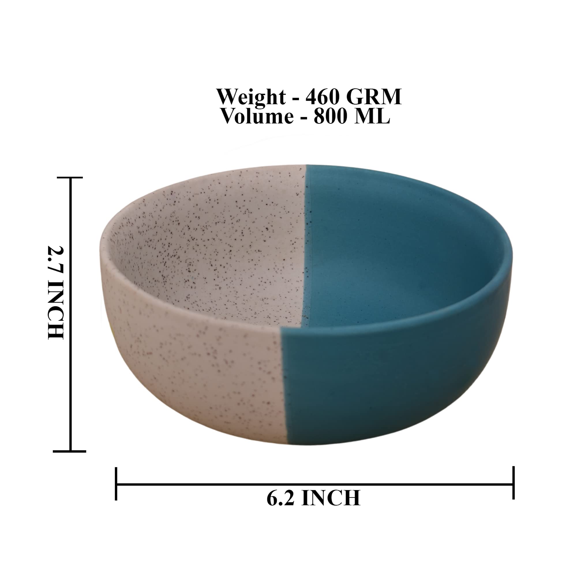 Kunhar Ceramic Bowls - 800 Ml, 1 Piece, White Dusty Blue - Image 2