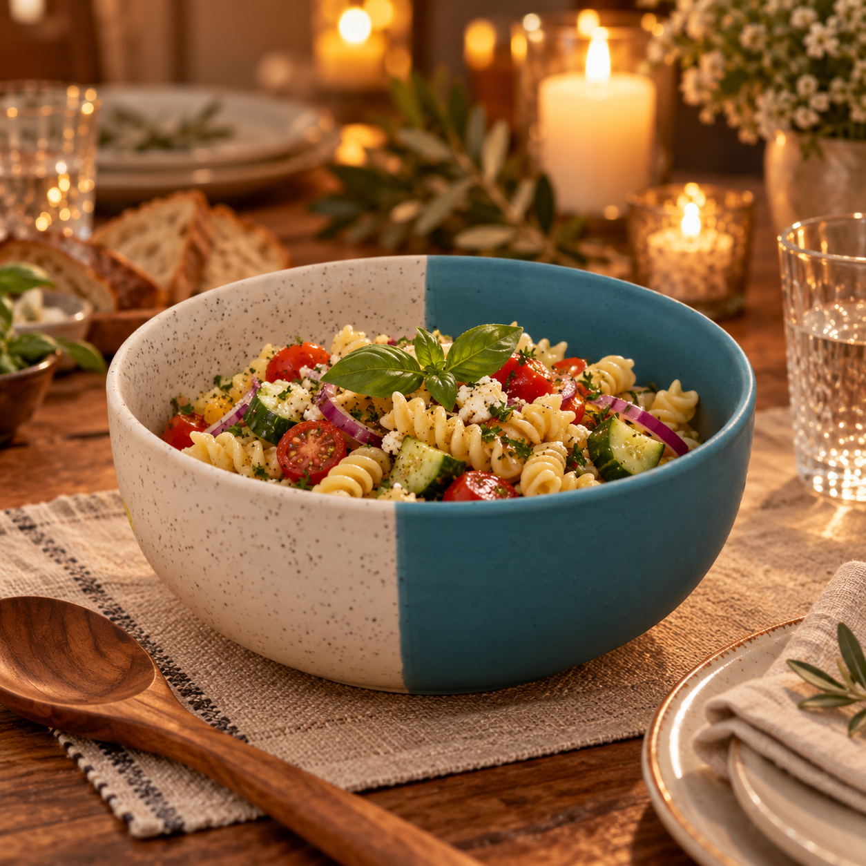 KunhaR Ceramic Serving Bowl 800 ml, White Dusty Blue | Medium Ceramic Bowl for Salad, Pasta, Noodles, Fruits, Curry & Snacks | Premium Tableware for Kitchen & Dining | 1 Piece - Image 3