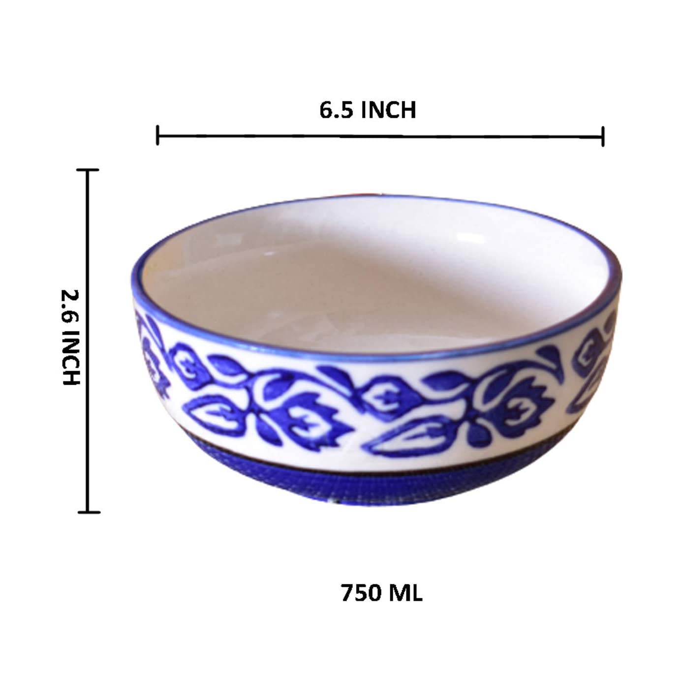 Kunhar Ceramic Serving Bowls (Blue Vine, 800 ml) - 1 Piece - Image 2