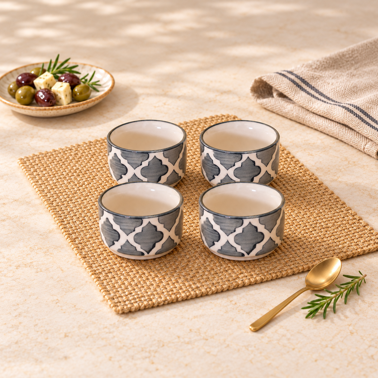 Kunhar Ceramic Sauce Holder - 56 ML, 4 Pieces, Gray