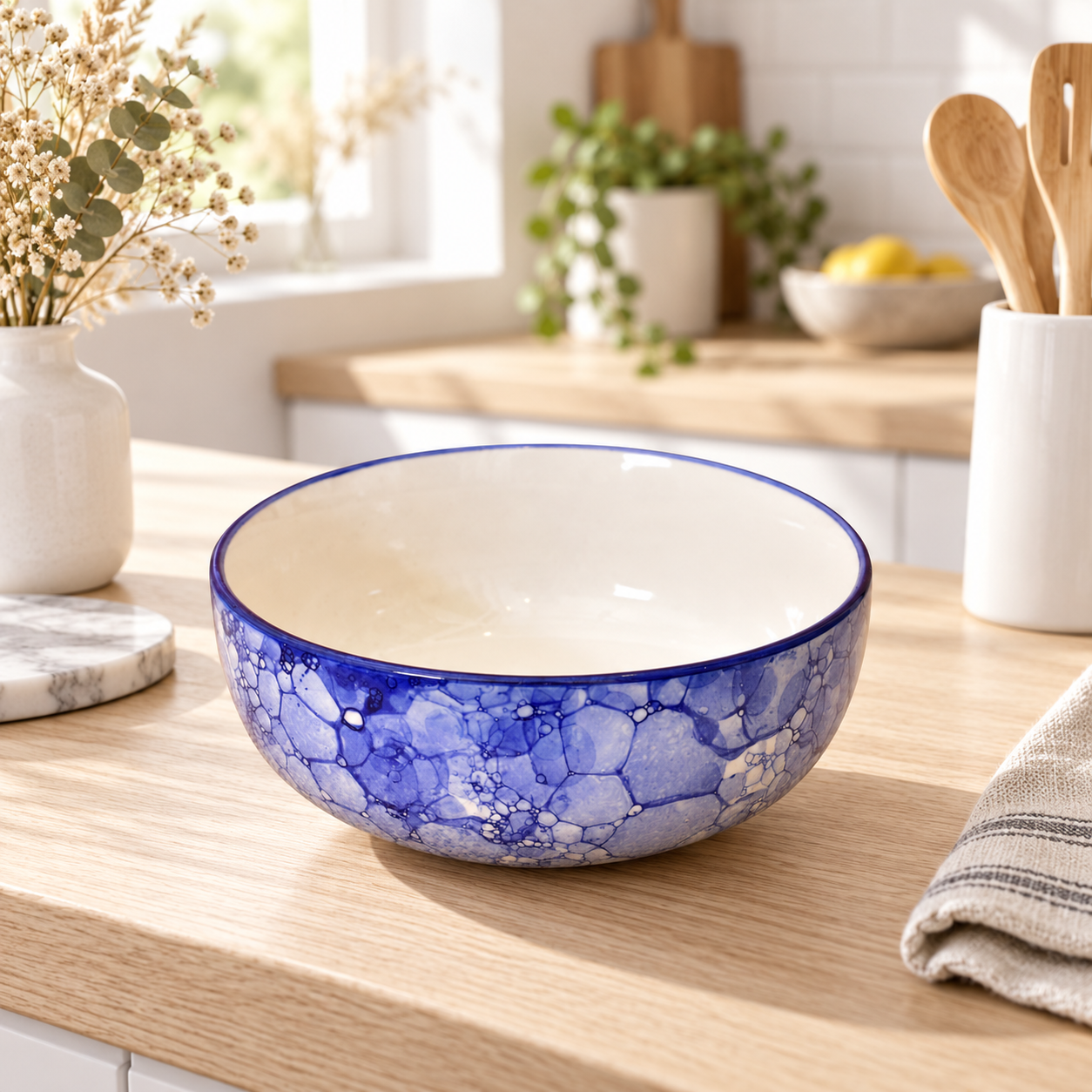 KunhaR Ceramic Serving Bowl 800 ml, Blue Luster | Medium Ceramic Bowl for Salad, Pasta, Noodles, Fruits, Curry & Snacks | Premium Tableware for Kitchen & Dining | 1 Piece - Image 2