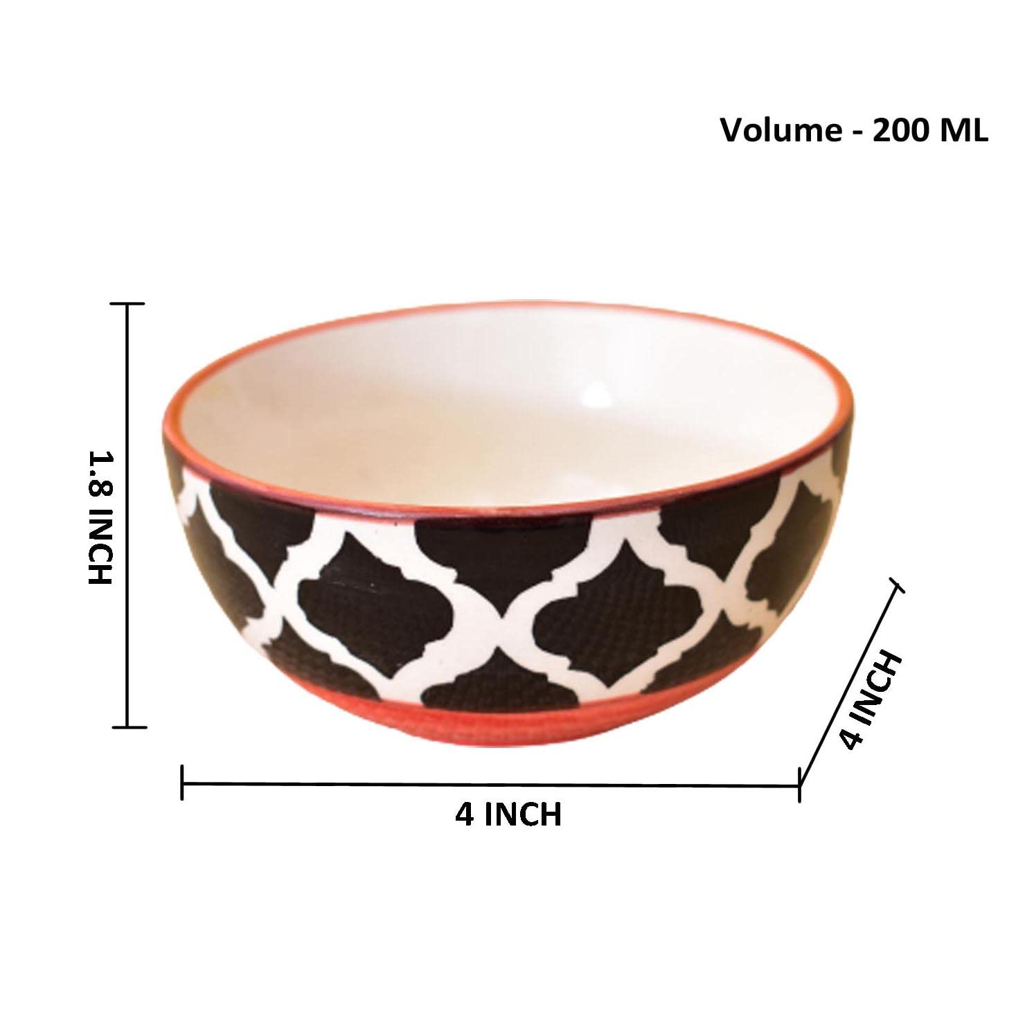 Kunhar Ceramic Hand Painted Dessert Bowls - 200 Ml, 4 Pieces, Red