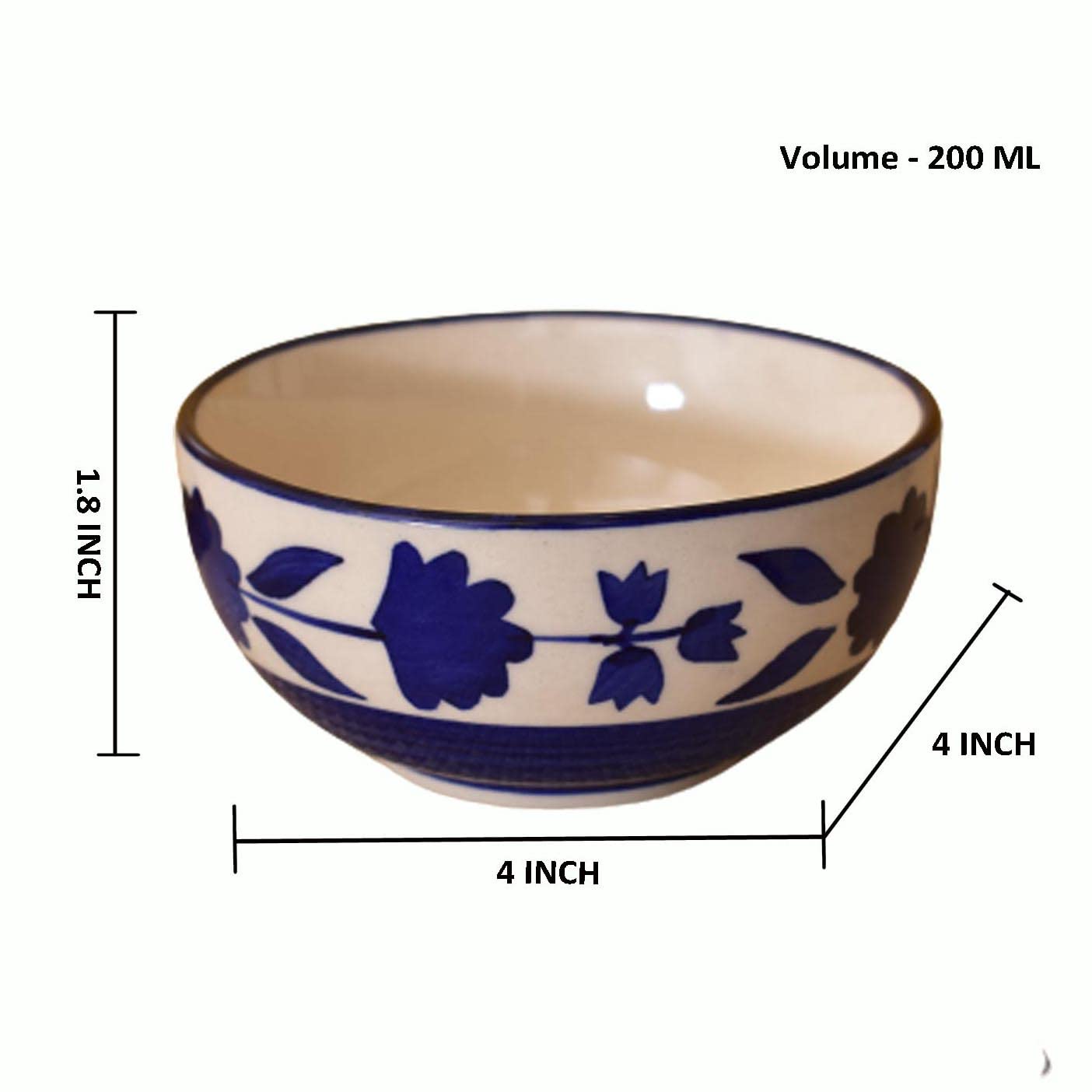 Kunhar Ceramic Hand Painted Dessert Bowls - 200 Ml, 4 Pieces, Blue — Amazon product image