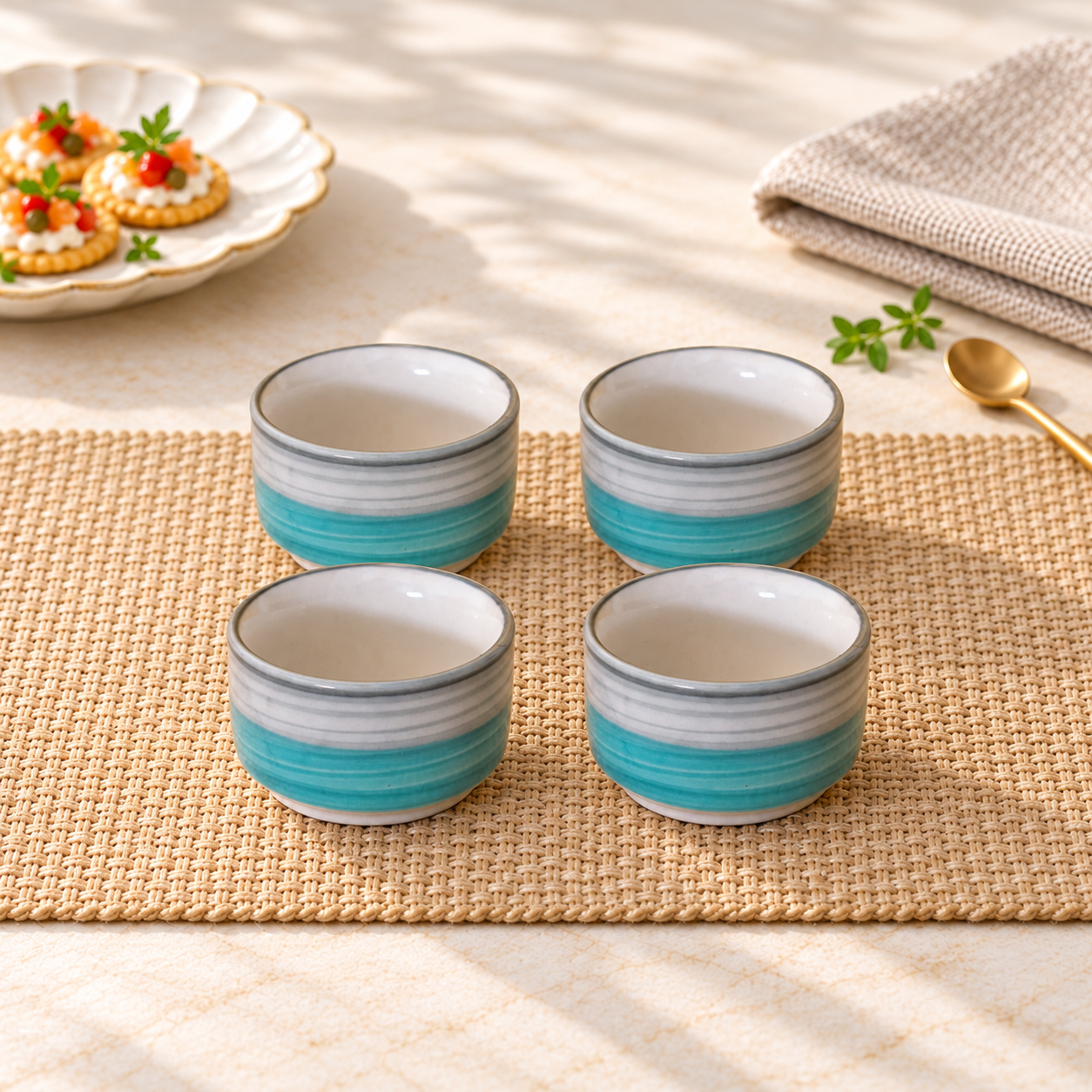 Kunhar Ceramic Sauce Holder - 56 ML, 4 Pieces, Gray Green