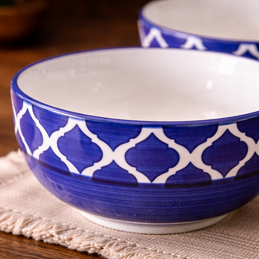 Kunhar Ceramic Mixing Bowls, Microwave Safe Bowl for Kitchen, Freezer & Dishwasher, Ideal for Snacks, Rice, Salad, and Noodles - 800 ML, 2 Pieces, Blue Chidi - Image 4