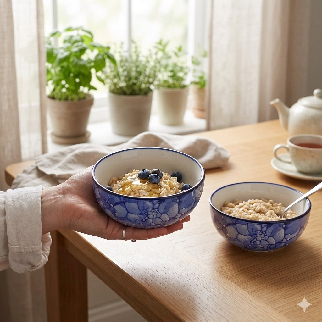 Kunhar Ceramic Mixing Bowls, Microwave Safe Bowl for Kitchen, Freezer & Dishwasher, Ideal for Snacks, Rice, Salad, and Noodles - 800 ML, 2 Pieces, Blue Luster - Image 3