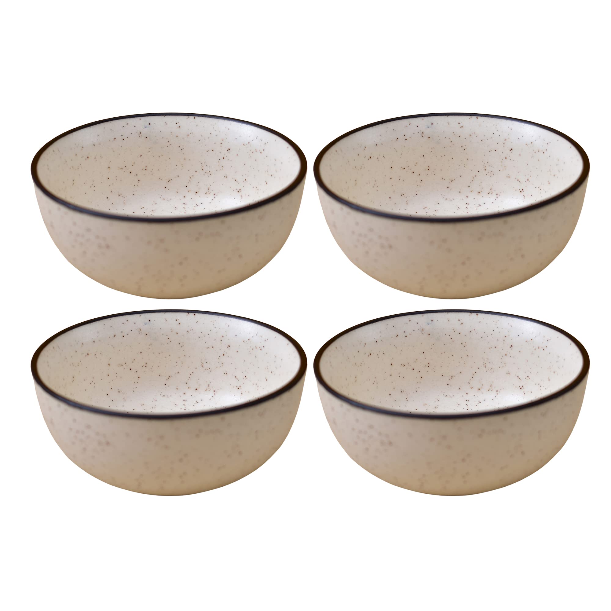 Kunhar Ceramic White with Black Border Matt Finish Solid Dessert Bowl - 200 ml, 4 Pieces — Amazon product image