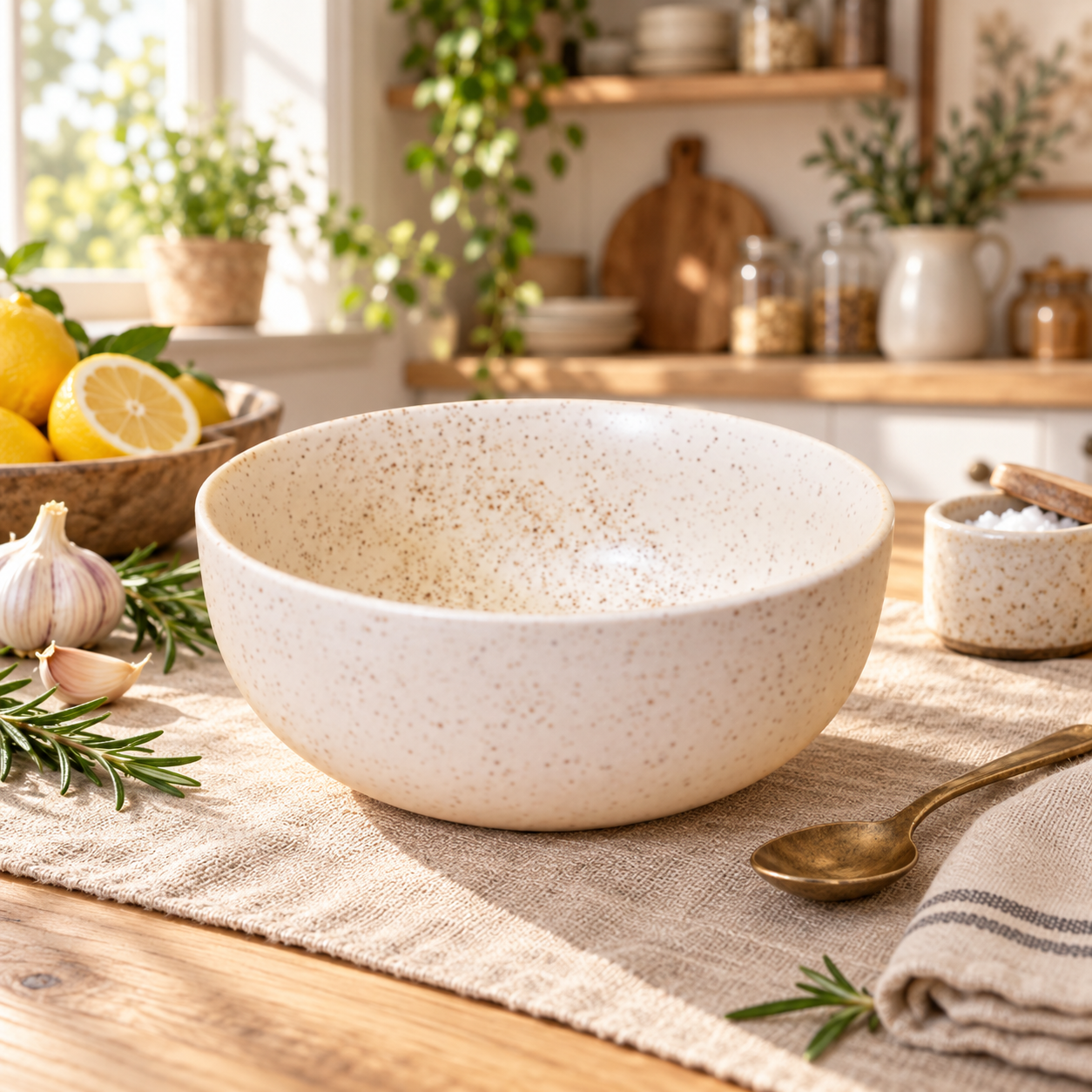 KunhaR Ceramic Serving Bowl, 1500 ml, White Matt, Large Multipurpose Bowl for Mixing, Serving, Salads, Pasta & Snacks, 1 Piece