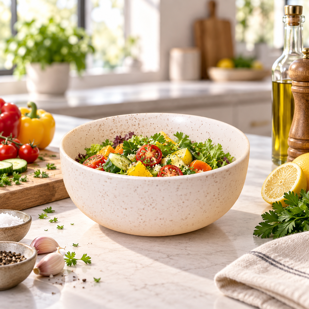 KunhaR Ceramic Serving Bowl, 1500 ml, White Matt, Large Multipurpose Bowl for Mixing, Serving, Salads, Pasta & Snacks, 1 Piece - Image 4