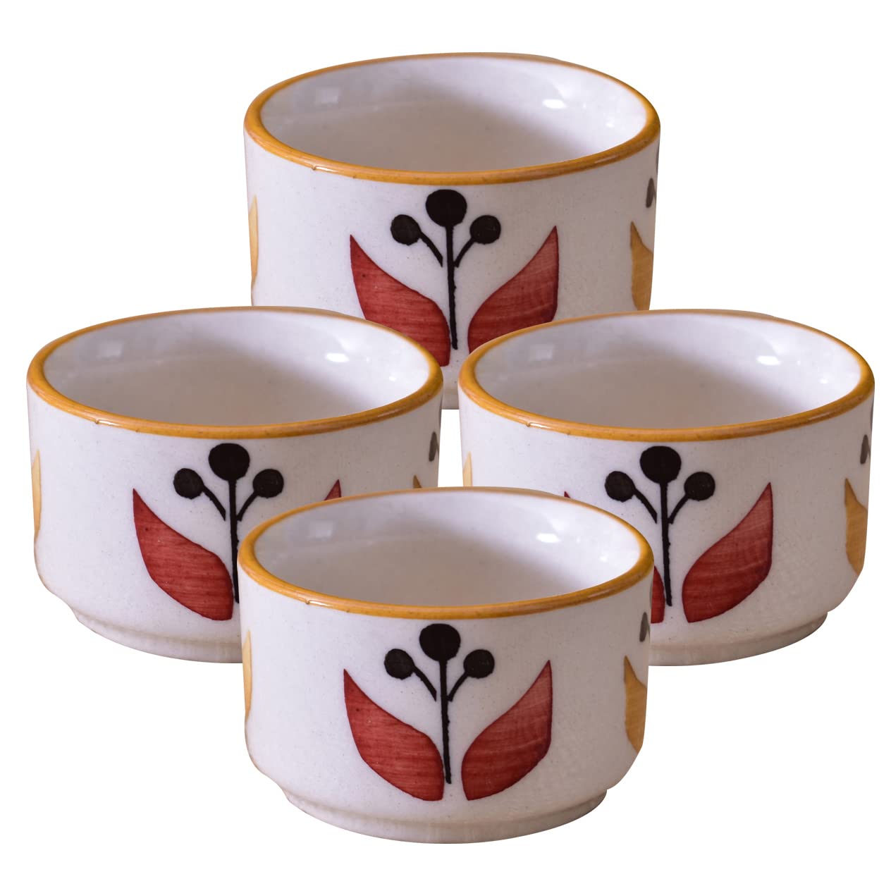 Kunhar Ceramic Sauce Holder - 56 ML, 4 Pieces, White Yellow