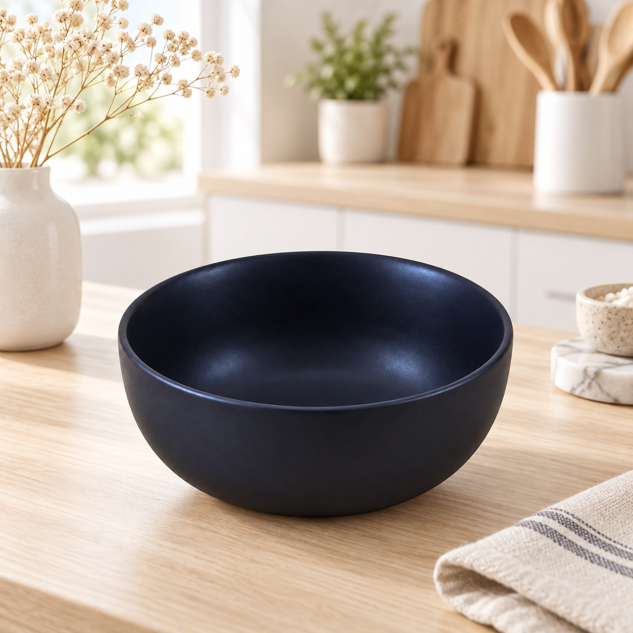 KunhaR Ceramic Serving Bowl, 600 ml, Black Matt, Multipurpose Bowl for Mixing, Serving, Salads, Pasta & Snacks, 1 Piece - Image 2