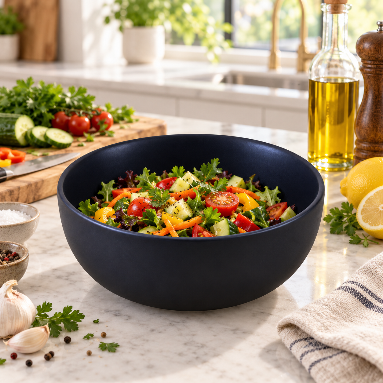 KunhaR Ceramic Serving Bowl, 800 ml, Black Matt, Multipurpose Bowl for Mixing, Serving, Salads, Pasta & Snacks, 1 Piece - Image 4