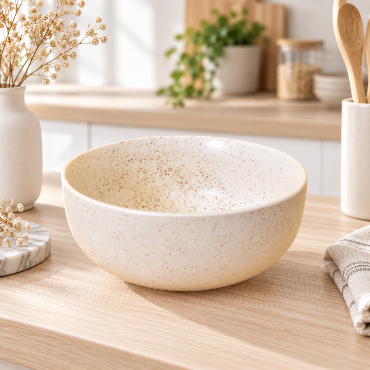 KunhaR Ceramic Serving Bowl, 800 ml, White Matt, Multipurpose Bowl for Mixing, Serving, Salads, Pasta & Snacks, 1 Piece - Image 2
