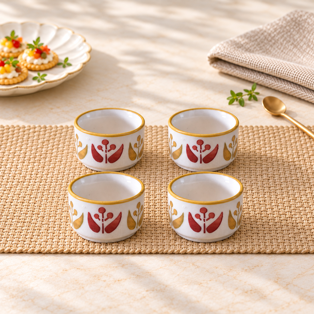 Kunhar Ceramic Sauce Holder - 56 ML, 4 Pieces, Off White