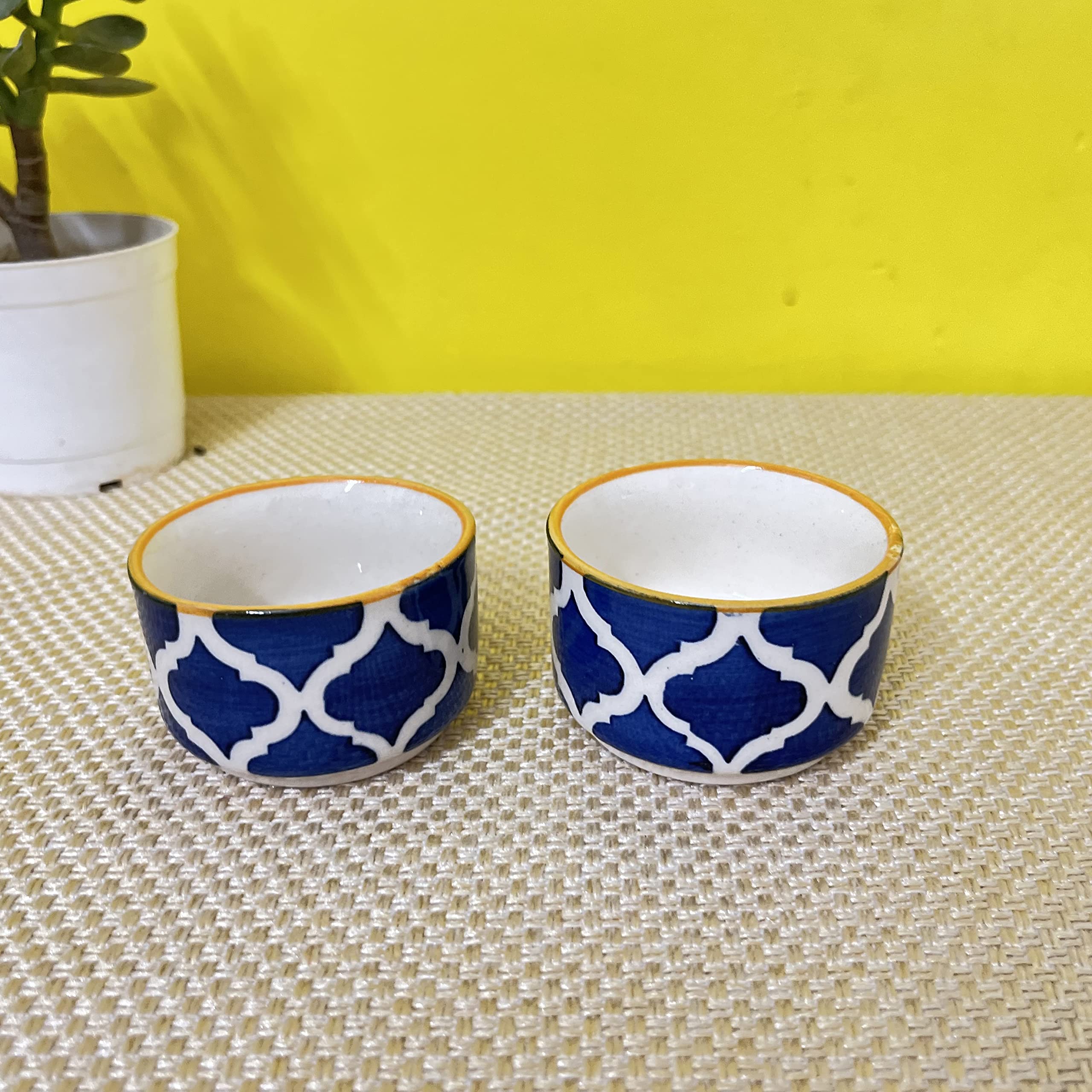 Kunhar Ceramic Sauce Holder - 56 ML, 4 Pieces, Yellow Blue (109) - Image 2
