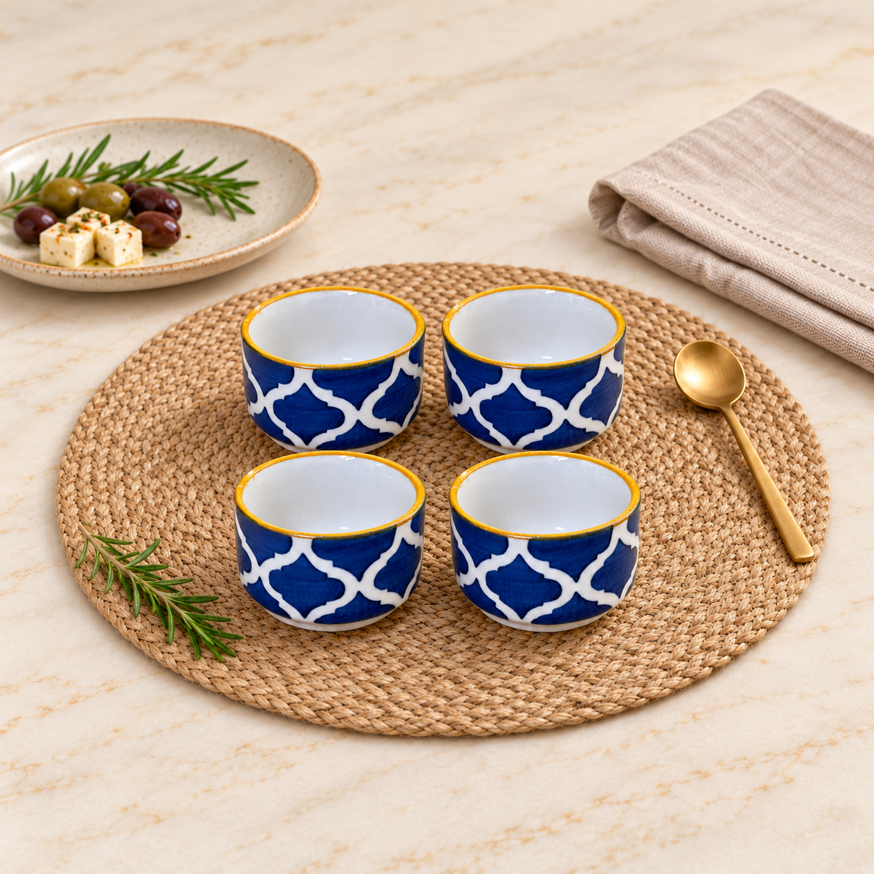 Kunhar Ceramic Sauce Holder - 56 ML, 4 Pieces, Yellow Blue (109)