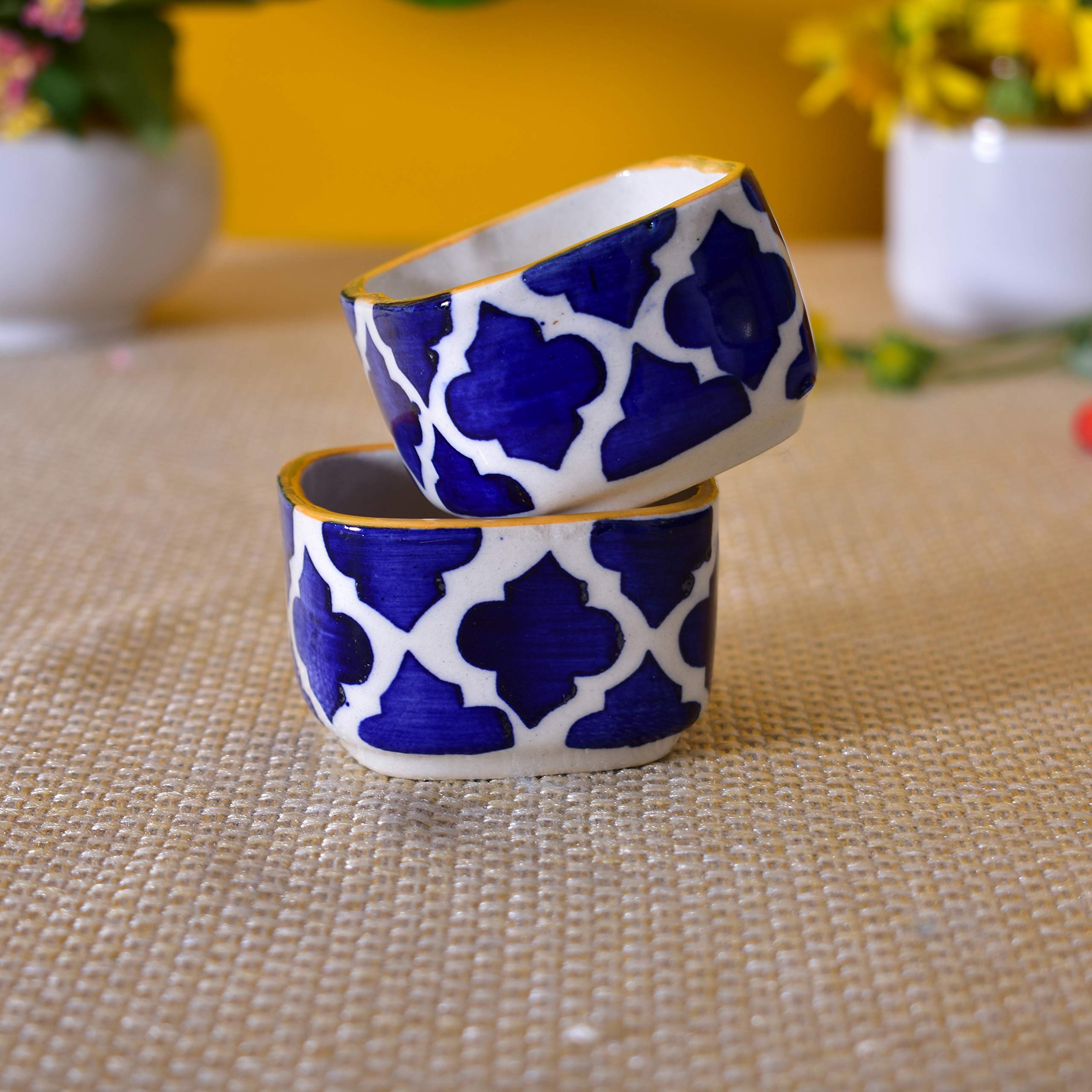 Kunhar Ceramic Sauce Holder - 56 ML, 4 Pieces, Yellow Blue - Image 2