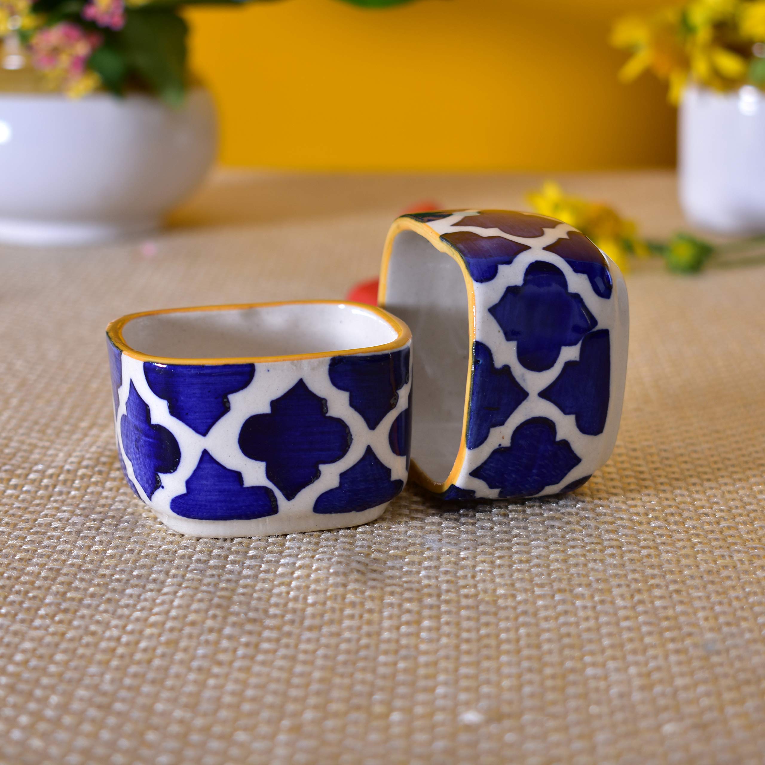 Kunhar Ceramic Sauce Holder - 56 ML, 4 Pieces, Yellow Blue - Image 3