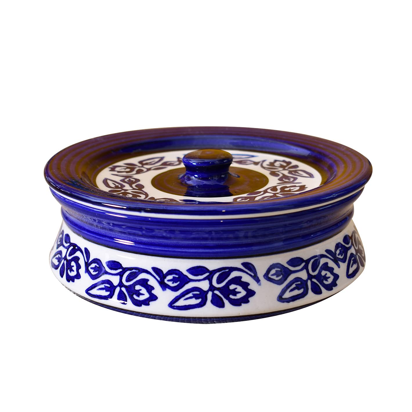 Kunhar Ceramic Donga with Lid, Ceramic Serving Donga, 800 Ml,1 Piece, Blue Vine (Size 2 Number) — Amazon product image