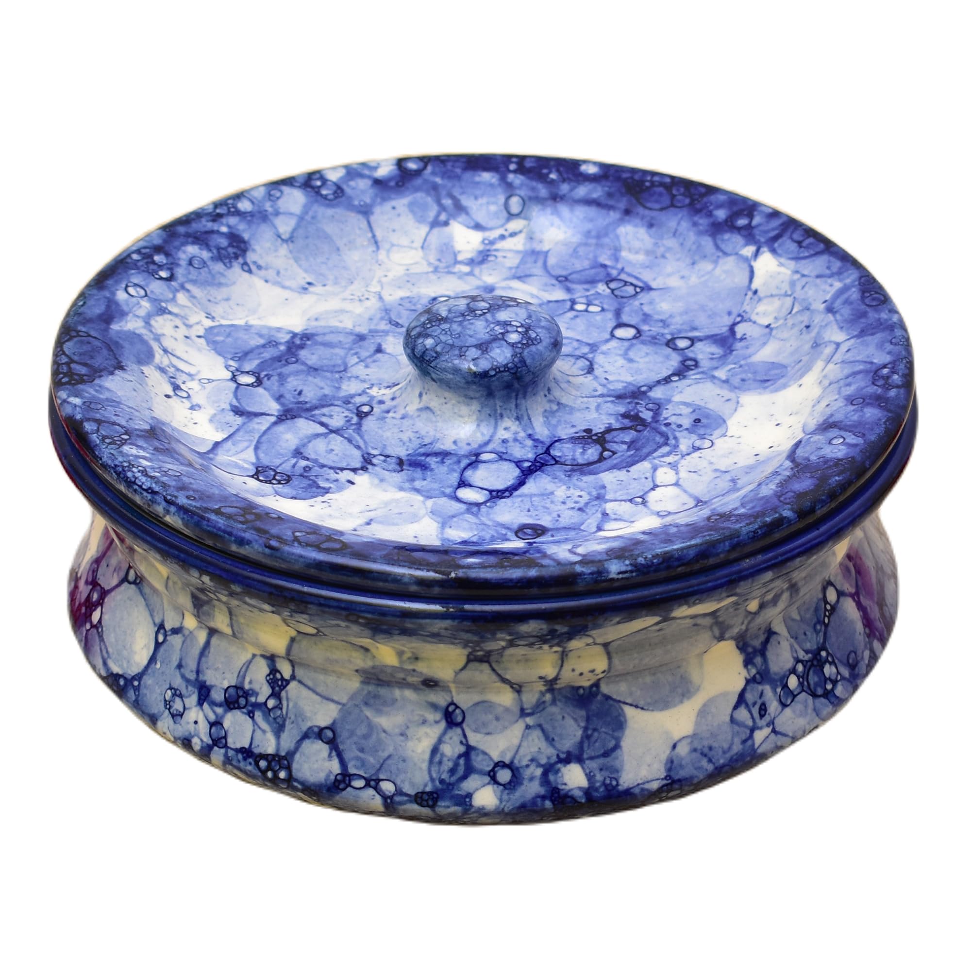 Kunhar Ceramic Donga with Lid, Ceramic Serving Casserole, 800 Ml, 1 Piece, Blue Luster (Size 2 Number)