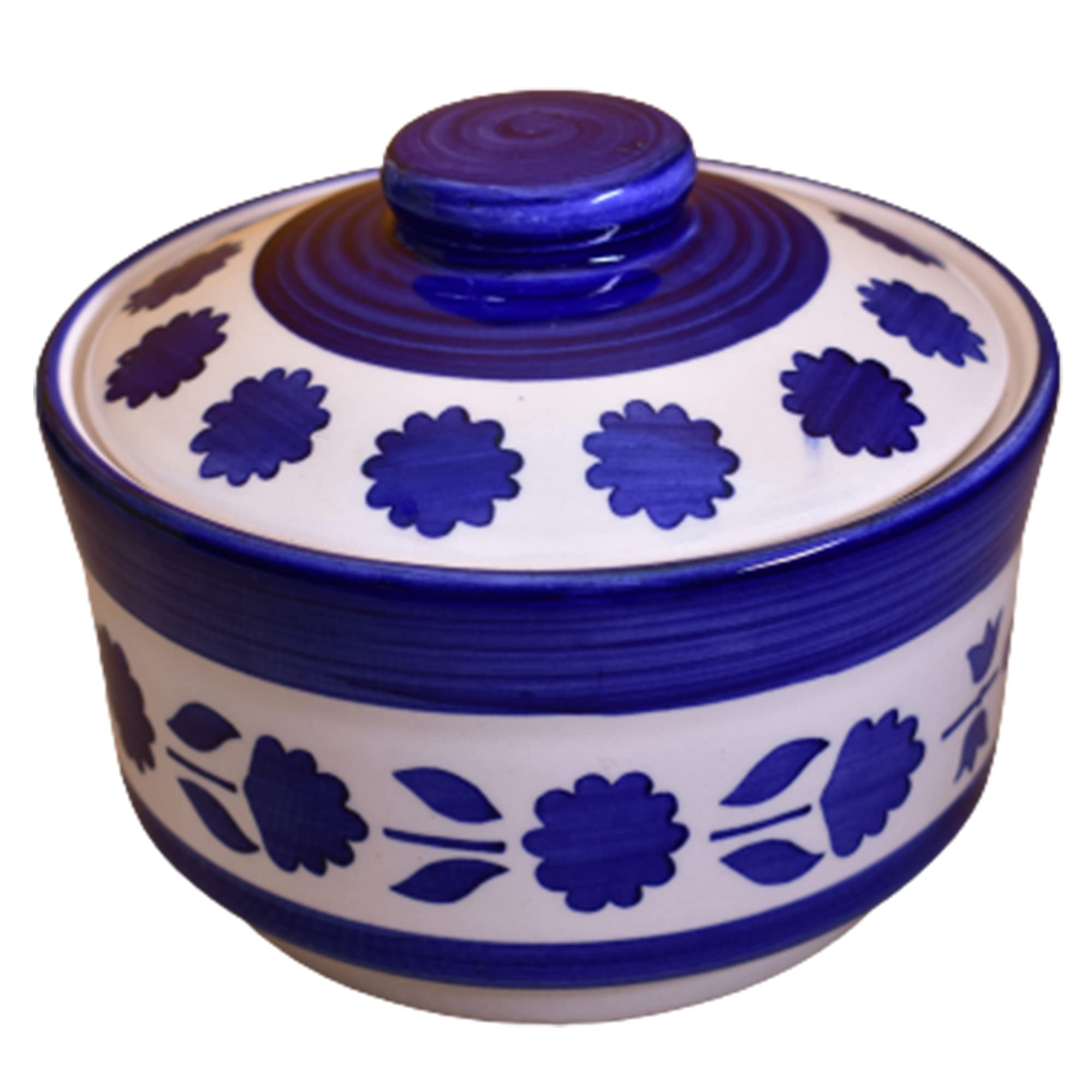 Kunhar Ceramic Donga with Lid, Ceramic Serving Donga, 1000 Ml, 1 Piece, Blue Flower — Amazon product image