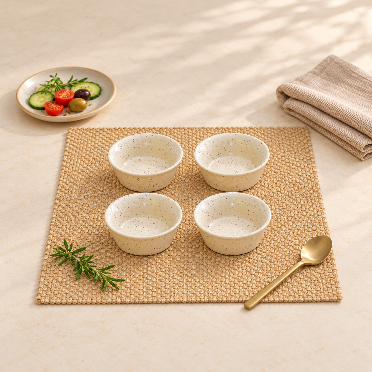 Kunhar Ceramic Sauce Holder - 65 ML, 4 Pieces, White Matt