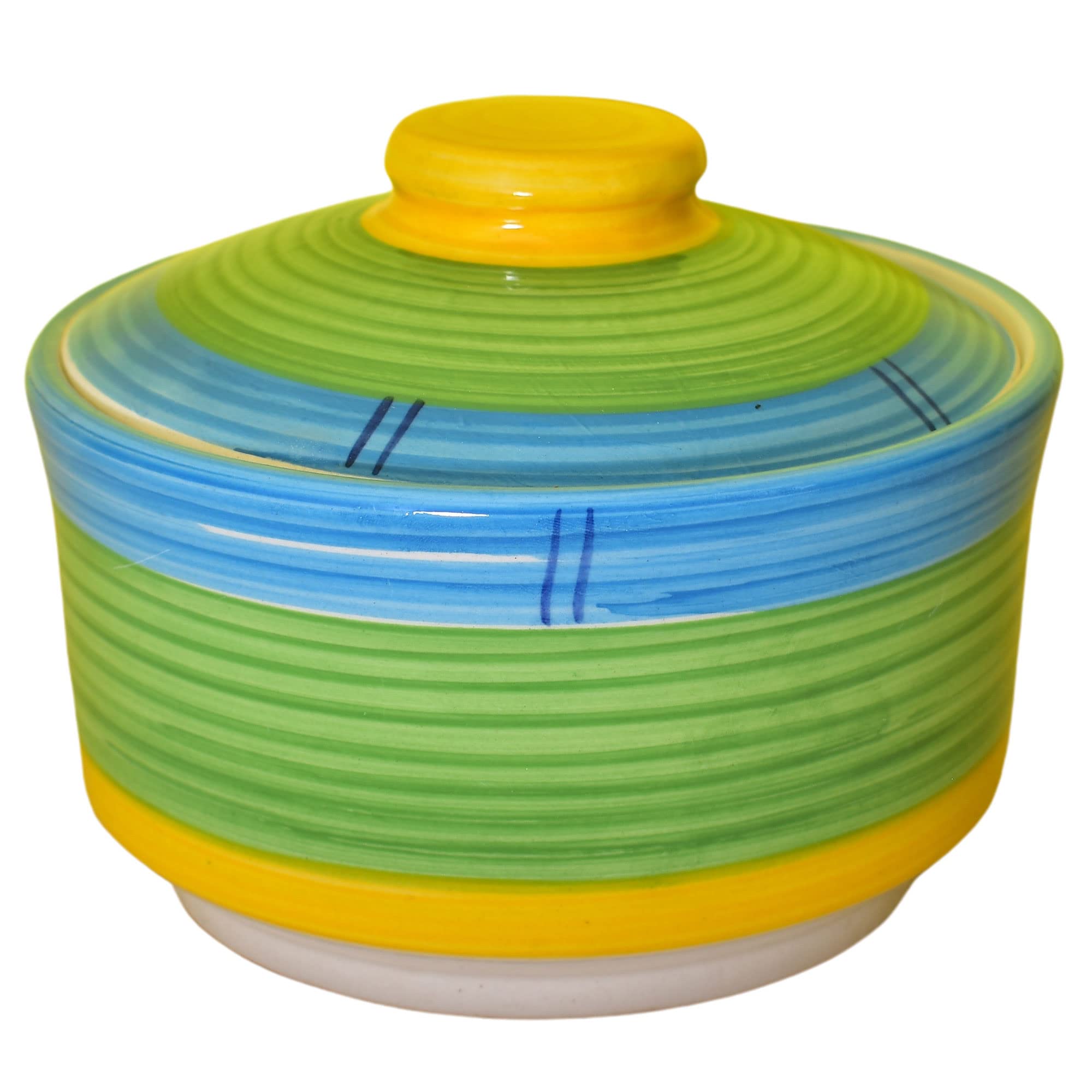 Kunhar Ceramic Donga with Lid, Ceramic Serving Donga, 1000 Ml, 1 Piece, Yellow Green
