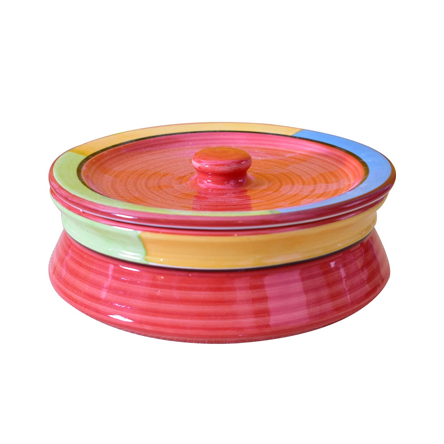 Kunhar Ceramic Donga with Lid, Ceramic Serving Casserole, 1100 Ml, 1 Piece Red, (Size 1 Number) — Amazon product image
