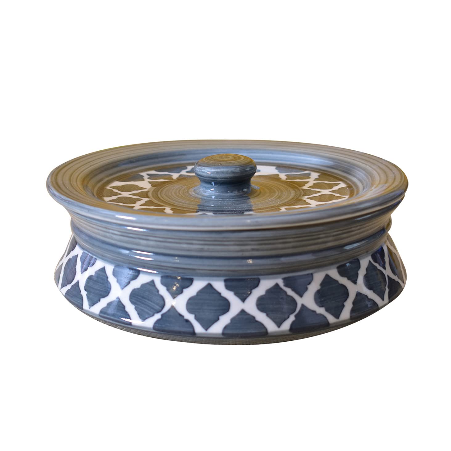 Kunhar Ceramic Donga with Lid, Ceramic Serving Casserole, 1100 Ml, 1 Piece Grey, (Size 1 Number)