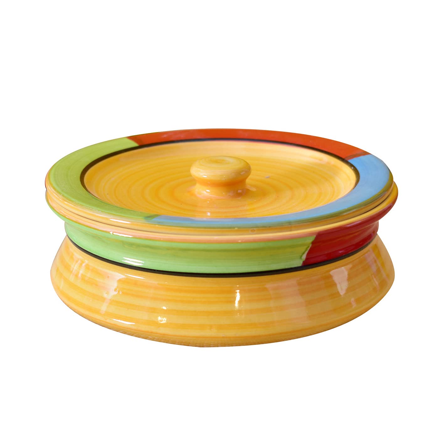 Kunhar Ceramic Donga with Lid, Ceramic Serving Casserole, 1100 Ml, 1 Piece, Yellow (Size 1 Number)