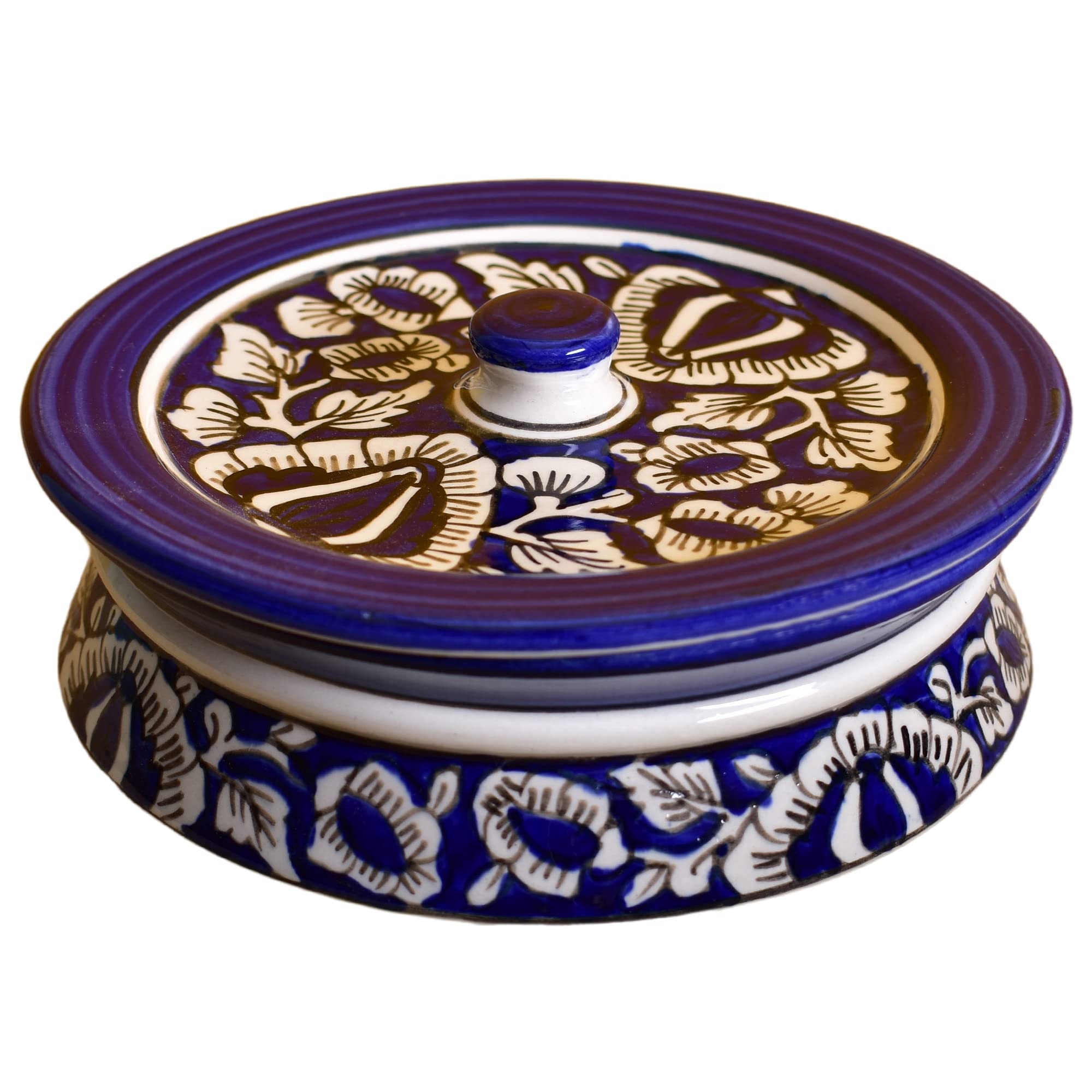 Kunhar Ceramic Donga with Lid - 1100 Ml,Mughal Painting Ceramic Donga 1 Piece, Blue