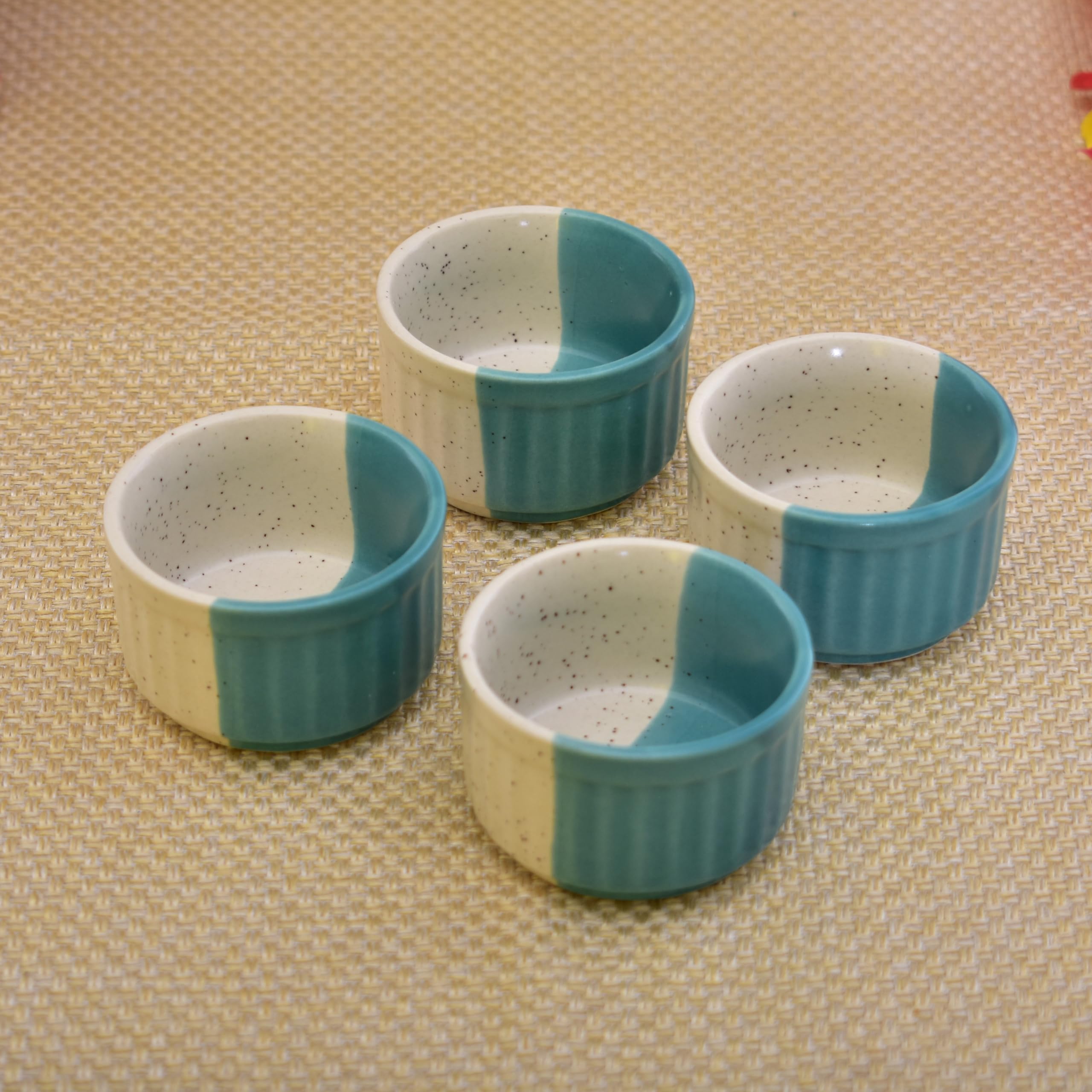 Kunhar Ceramic Sauce Holder - 56 ML, 4 Pieces, White Dusty Blue - Image 2