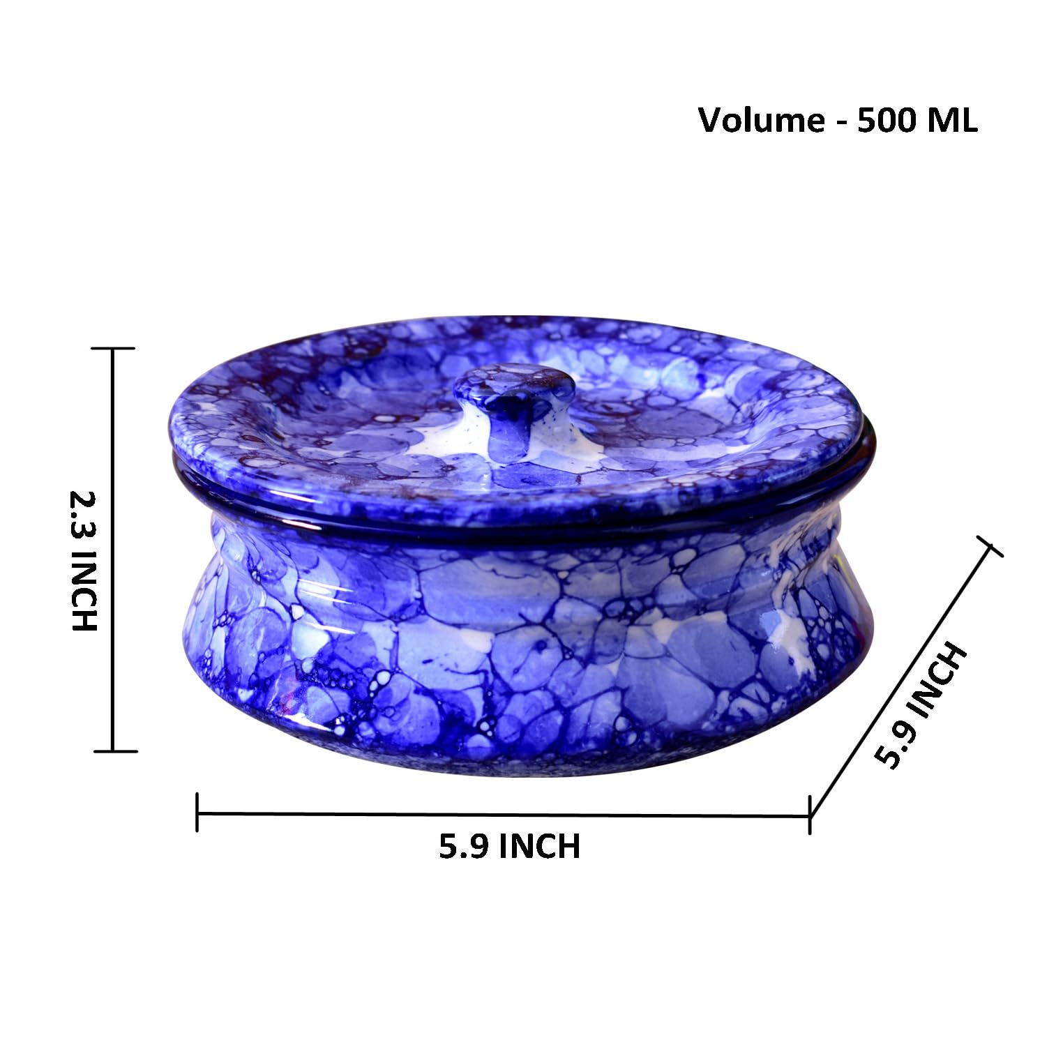 Kunhar Ceramic Donga with Lid, Ceramic Serving Donga, 500 Ml, 1 Piece, Blue Luster (Size 3 Number) — product view 1